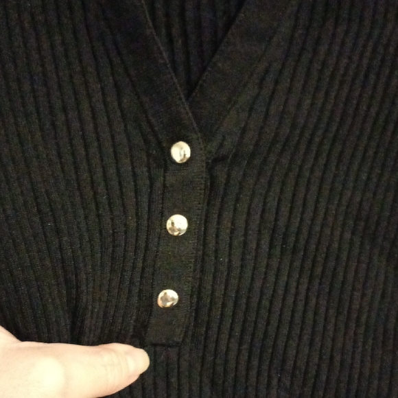 Cache Black Fitted Button Down Polo Top - Picture 3 of 4